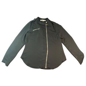 Rachel Roy Black Asymmetrical Zip Front Long Sleeve‎ Blouse S Womens Top